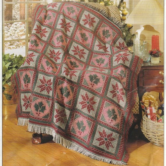 Vintage Double Woven Jacquard Throw with Fringe Christmas Holiday Quilt 50"X60" - Picture 1 of 2